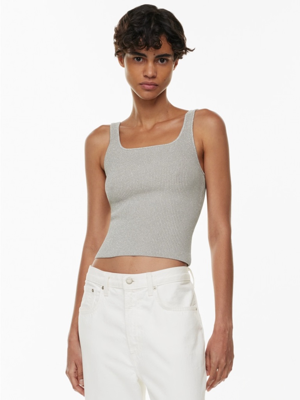 Aritzia Slim Ribbed Square-Neck Tank - Off-Gray